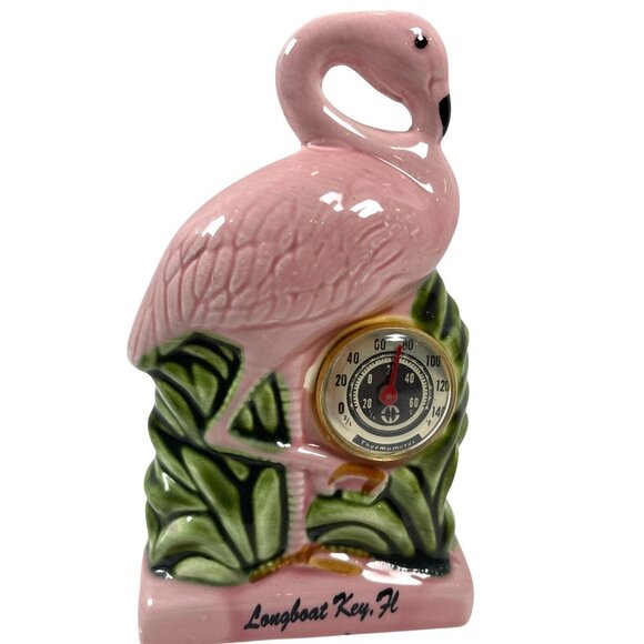Vintage Florida Longboat Key Pink Flamingo Thermometer Figurine Kitsch Souvenir - Picture 10 of 10